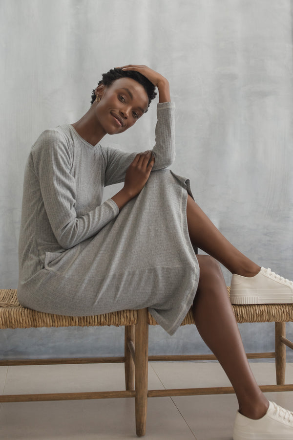 Long Knitted Dress | Grey Rib Cosy Chic Long Knitted Dress | Grey Rib Cosy Chic